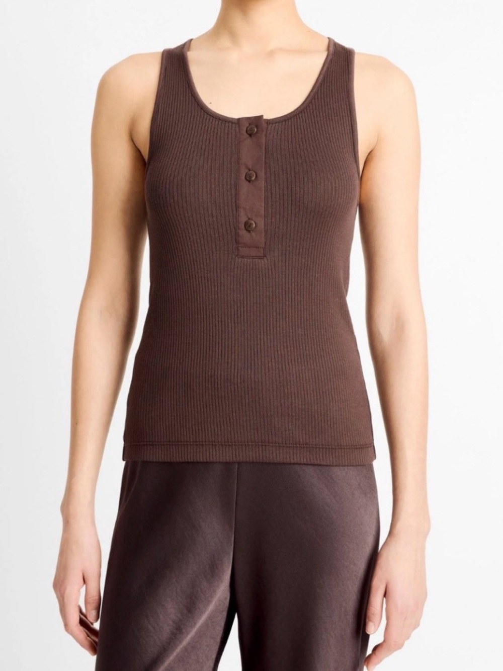Vince Brown Ribbed Henley Tank